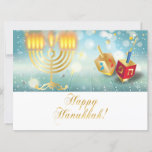 Happy Hanukkah Festival Gold Menorah Lights<br><div class="desc">Happy Hanukkah Festival feestelijke decoratie met gouden menorah en gebakken donuts op houten tafel,  bokeh light background,  calligrafietekst en gouden ornament (een gouden folie tekst en ornament - worden gesimuleerd). Illustratie waterverf. Uitnodigingen en aardewerk > Wenskaarten > Vakantie en seizoensinvloeden > Donau</div>