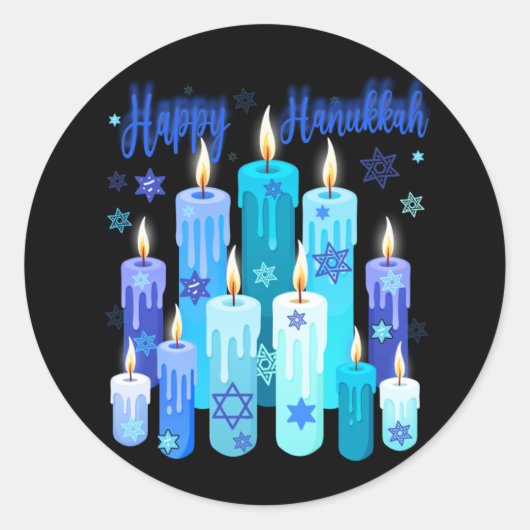 Happy Hanukkah Festival Of Light Star Of David Ronde Sticker (Voorkant)