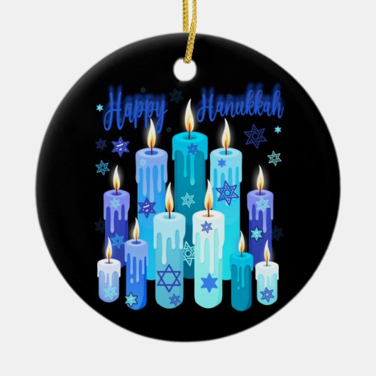 Happy Hanukkah Festival van de lichtster van David Keramisch Ornament (Voorkant)