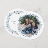 Happy Hanukkah Festival van Light Blue Wreath Foto Feestdagenkaart (Voorkant / Achterkant)