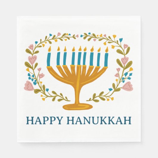 HAPPY HANUKKAH Floral MENORAH Joodse feestdag Servet (Voorkant)