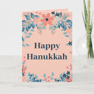 Happy Hanukkah Floral Pink en Blue Feestdagen Kaart