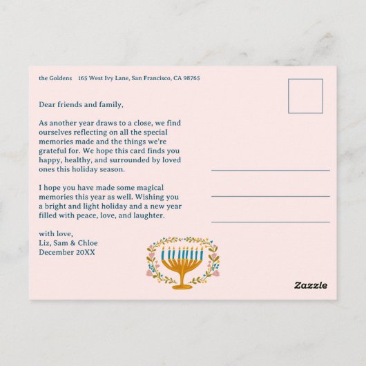 HAPPY HANUKKAH Floral Wreath Menorah Custom text Briefkaart (Achterkant)