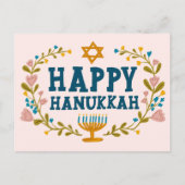 HAPPY HANUKKAH Floral Wreath Menorah Custom text Briefkaart (Voorkant)