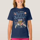 Happy Hanukkah FLorals Hand-getrokken kunst T-shirt (Voorkant)