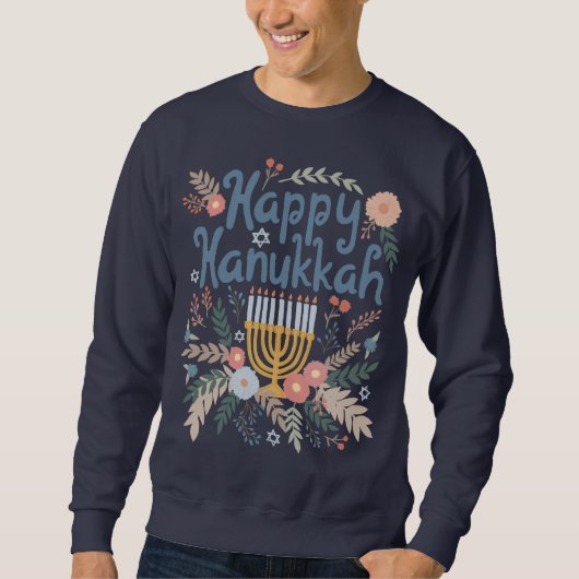 Happy Hanukkah FLorals Hand-getrokken kunst Trui (Voorkant)