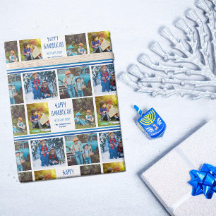 Happy Hanukkah-foto Collage Beauful Blue Custom Cadeaupapier
