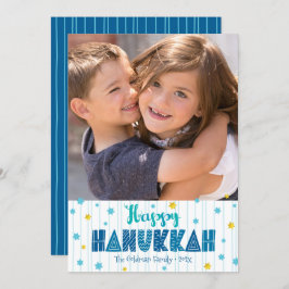 Happy Hanukkah Foto Gold Stars Modern Typografie Feestdagenkaart