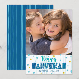 Happy Hanukkah Foto Gold Stars Modern Typografie Feestdagenkaart