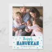 Happy Hanukkah Foto Moderne Blauwgroen Leuke Typog Feestdagenkaart (Voorkant)