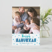 Happy Hanukkah Foto Moderne Blauwgroen Leuke Typog Feestdagenkaart (Staand voorkant)