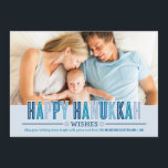 Happy Hanukkah-fotokaart | Blauwe schelpen Feestdagenkaart<br><div class="desc">Het moderne wenskaart van de "Happy Hanukkah"foto kenmerkt monochromatische schaduwen van blauw,  douanetekst voor u om zich te personaliseren,  ruim ruimte om een landschapsfoto,  en gewaagde horizontale strepen te tonen die de achterkant van de kaart benadrukken.</div>