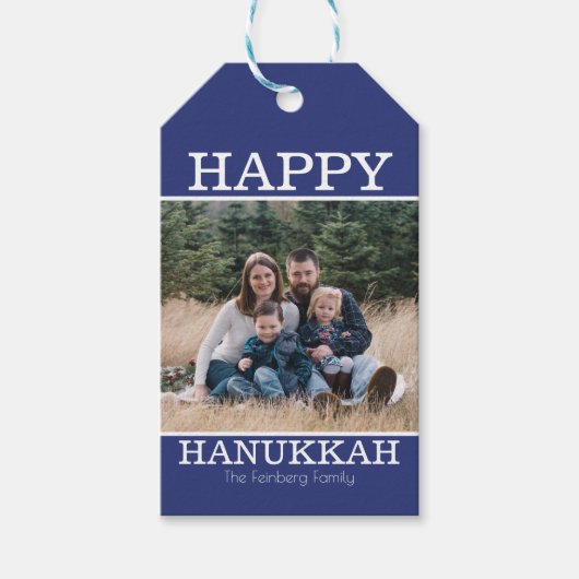 Happy Hanukkah-fotosjabloon Cadeaulabel (Voorkant)