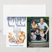 Happy Hanukkah-fotosjabloon Menorah Pine Drop Feestdagenkaart (Voorkant / Achterkant)