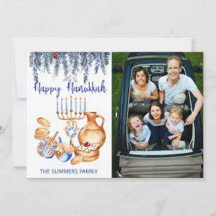 Happy Hanukkah-fotosjabloon Menorah Pine Drop Feestdagenkaart