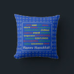 HAPPY HANUKKAH | Fruit van gedistilleerde dranken  Kussen<br><div class="desc">Kleurrijke feestkussens met faux Silver Star van David in subtiel achtergrondpatroon. VRUCHTEN VAN HET SPIRIT,  met inbegrip van Hebreeuwse vertalingen,  zijn rood,  geel en groen. HAPPY HANUKKAH is aanpasbaar als u jouw naam wilt toevoegen. Een deel van het HANUKKAH-Collectie.</div>