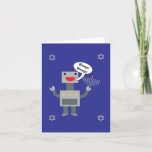 Happy Hanukkah Funny Robot Bslaap Blue personalise Feestdagen Kaart<br><div class="desc">Een grappig hanukkah-ontwerp met een robot gezegde: "Slaap!  Slaap!" terwijl je een menorah vasthoudt en omringd wordt door vier sterren van David op een blauwe achtergrond.  De binnenkant zegt: "Slaap!  Slaap!" is Robot voor "Happy Hanukkah!"  De tekst kan worden gewijzigd en aangepast aan uw behoeften.</div>