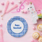 Happy Hanukkah! Gedopt Speld Blauw en Wit Papieren Bordje (Feest)