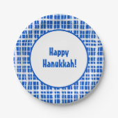 Happy Hanukkah! Gedopt Speld Blauw en Wit Papieren Bordje (Voorkant)