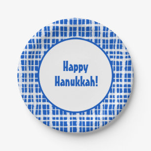 Happy Hanukkah! Gedopt Speld Blauw en Wit Papieren Bordje