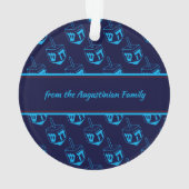 HAPPY HANUKKAH Gepersonaliseerd Dreidel Blue Cyan Ornament (achterkant)