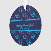 HAPPY HANUKKAH Gepersonaliseerd Dreidel Blue Cyan Ornament (voorkant)