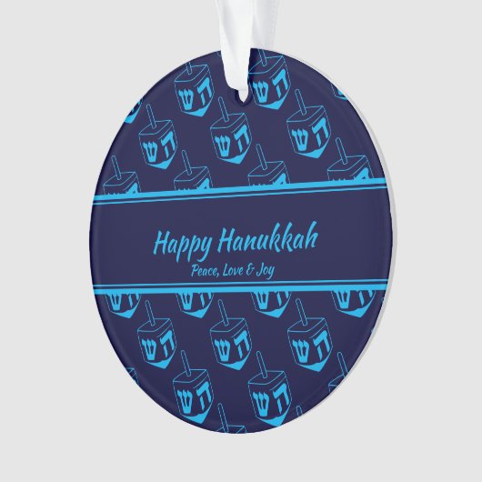 HAPPY HANUKKAH Gepersonaliseerd Dreidel Blue Cyan Ornament (voorkant)