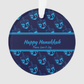 HAPPY HANUKKAH Gepersonaliseerd Dreidel Blue Cyan Ornament (voorkant)