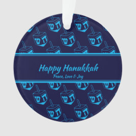HAPPY HANUKKAH Gepersonaliseerd Dreidel Blue Cyan Ornament