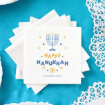 "Happy Hanukkah" gepersonaliseerd Servet<br><div class="desc">Feestelijk gepersonaliseerd Happy Chanoeka ontwerp.</div>