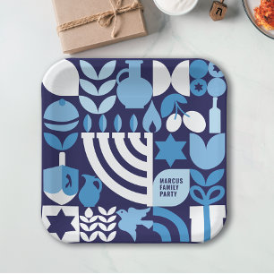 Happy Hanukkah - Gepersonaliseerde Modern Menorah  Papieren Bordje