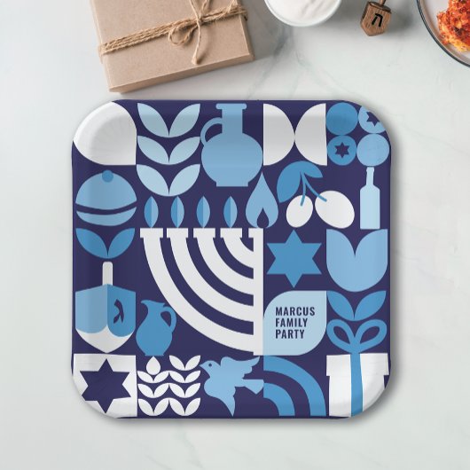 Happy Hanukkah - Gepersonaliseerde Modern Menorah  Papieren Bordje