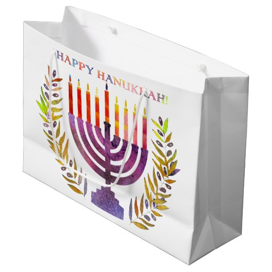 Happy Hanukkah Gift Bags Groot Cadeauzakje (Voorkant Gekanteld)