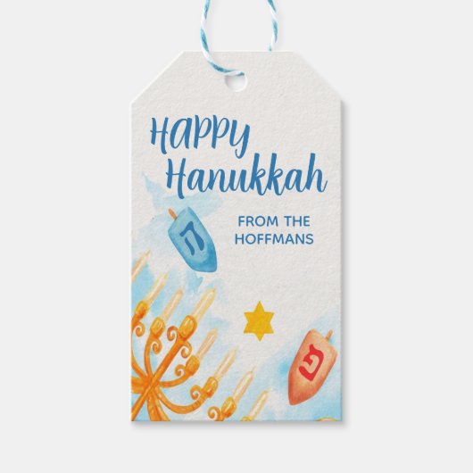 Happy Hanukkah Gift Labels Menorah Cadeaulabel (Voorkant)