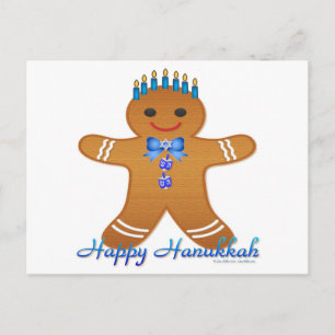 Happy Hanukkah Gingerbread Man Menorah Feestdagenkaart