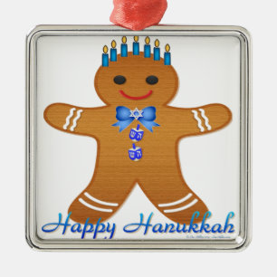 Happy Hanukkah GingerbrooMan Menorah Metalen Ornament
