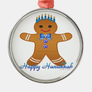 Happy Hanukkah GingerbrooMan Menorah Metalen Ornament