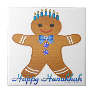 Happy Hanukkah GingerbrooMan Menorah Tegeltje