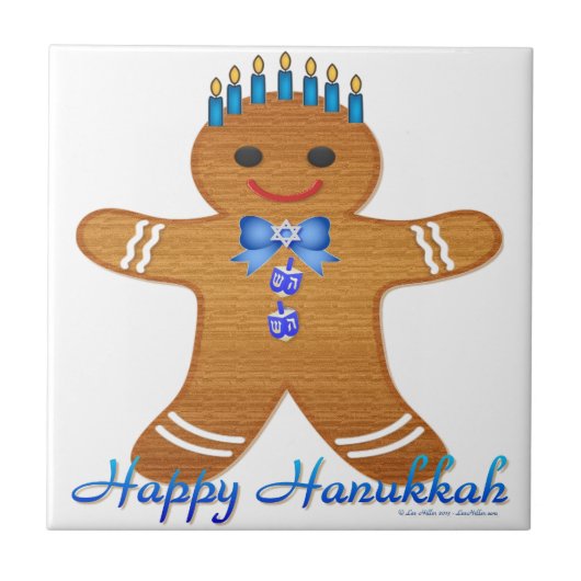 Happy Hanukkah GingerbrooMan Menorah Tegeltje (Voorkant)