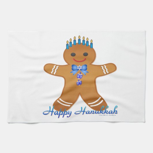 Happy Hanukkah GingerbrooMan Menorah Theedoek (Horizontaal)