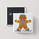 Happy Hanukkah GingerbrooMan Menorah Vierkante Button 5,1 Cm (Voorkant /achterkant)