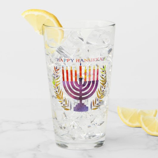 Happy Hanukkah Glass Tumbler (Voorkant ijs)