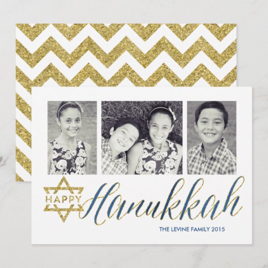 Happy Hanukkah Glitter| Hanukka-kaart Feestdagenkaart (Voorkant / Achterkant)