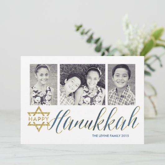 Happy Hanukkah Glitter| Hanukka-kaart Feestdagenkaart (Staand voorkant)