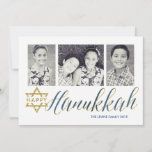 Happy Hanukkah Glitter| Hanukka-kaart Feestdagenkaart<br><div class="desc">Verstuur je feestjes in stijl met deze mooie 3-foto Hanukkah-kaart met faux glitter texturen.</div>