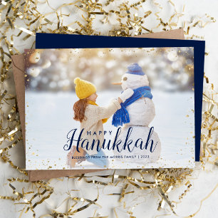 Happy Hanukkah   Glitz Faux Glitter Photo Overlay Feestdagenkaart