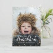Happy Hanukkah | Glitz Faux Glitter Photo Overlay Feestdagenkaart (Staand voorkant)