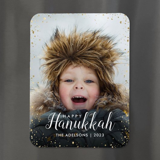 Happy Hanukkah | Glitz Faux Glitter Photo Overlay Magneet