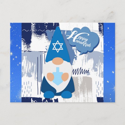 Happy Hanukkah Gnome Dreidel Cute Blue Briefkaart (Voorkant)