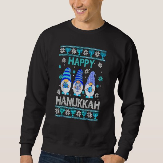 Happy Hanukkah Gnome Gnomies Menorah Pajama Ugly 1 Trui (Voorkant)